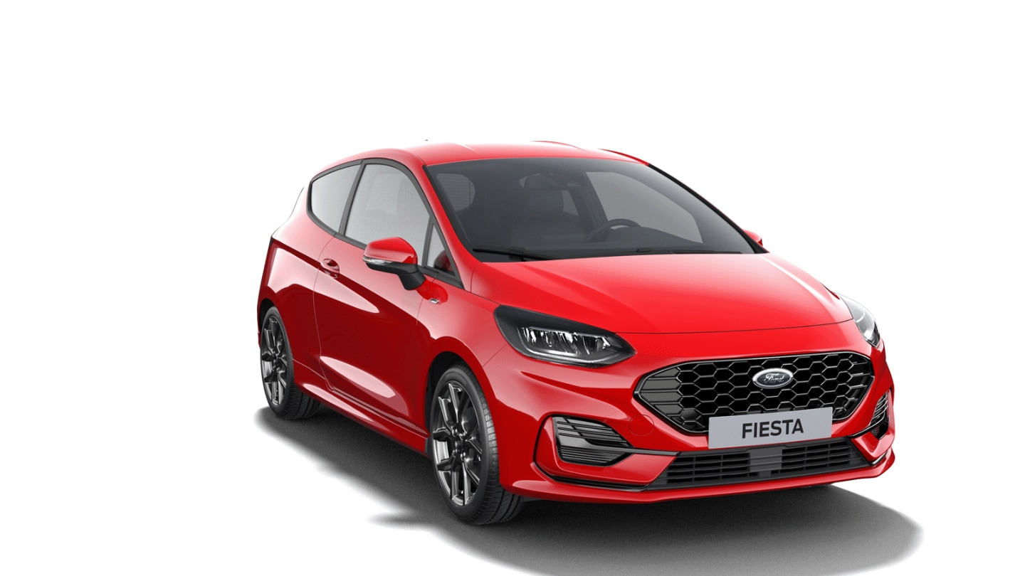 White Ford Fiesta ST-Line X from 3/4 front angle