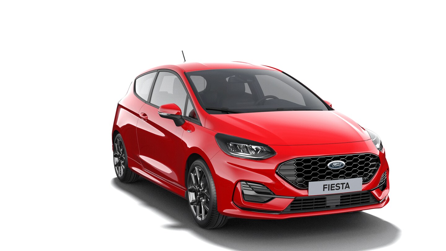 White Ford Fiesta ST-Line from 3/4 front angle
