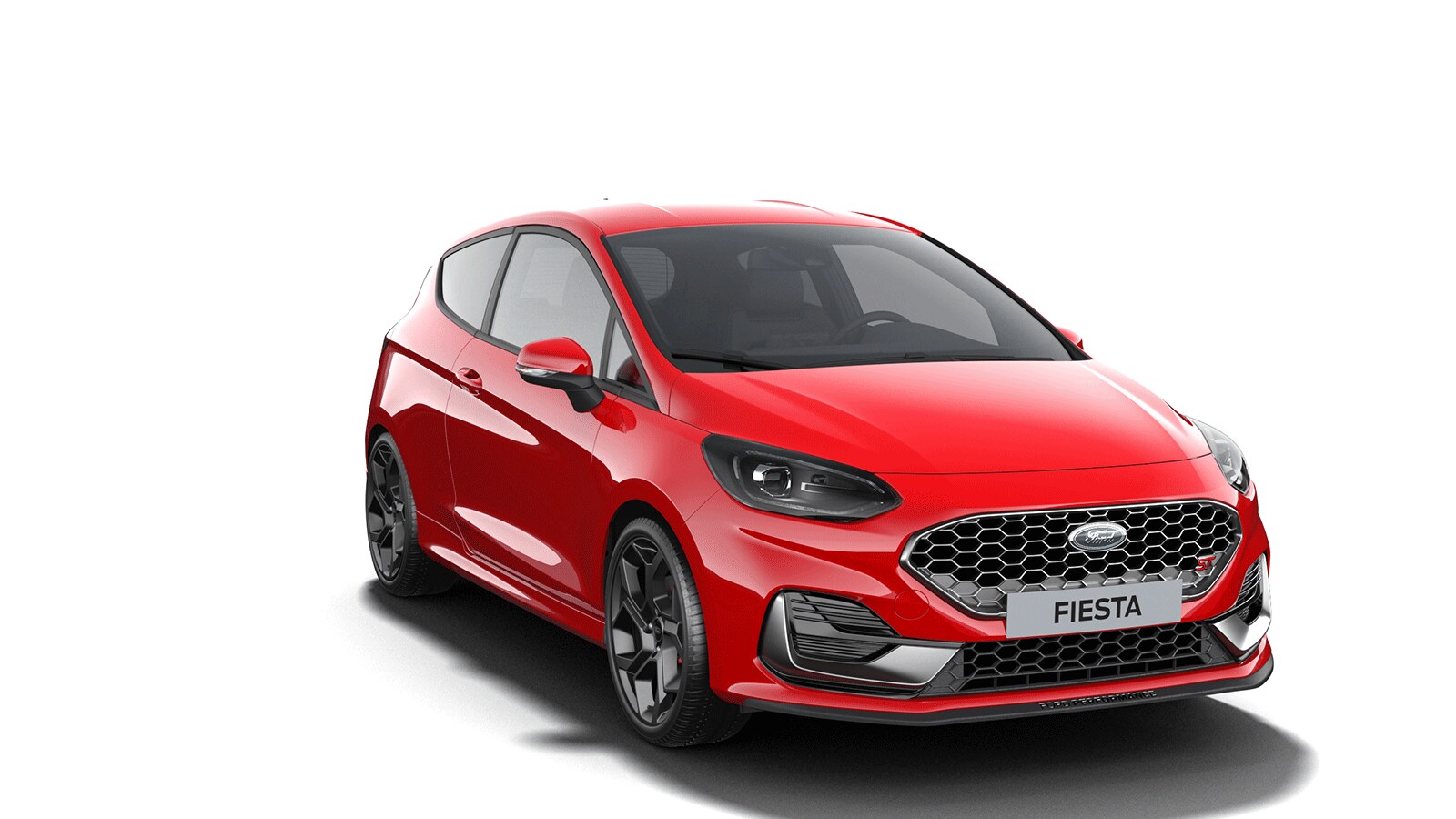 White Ford Fiesta ST from 3/4 front angle