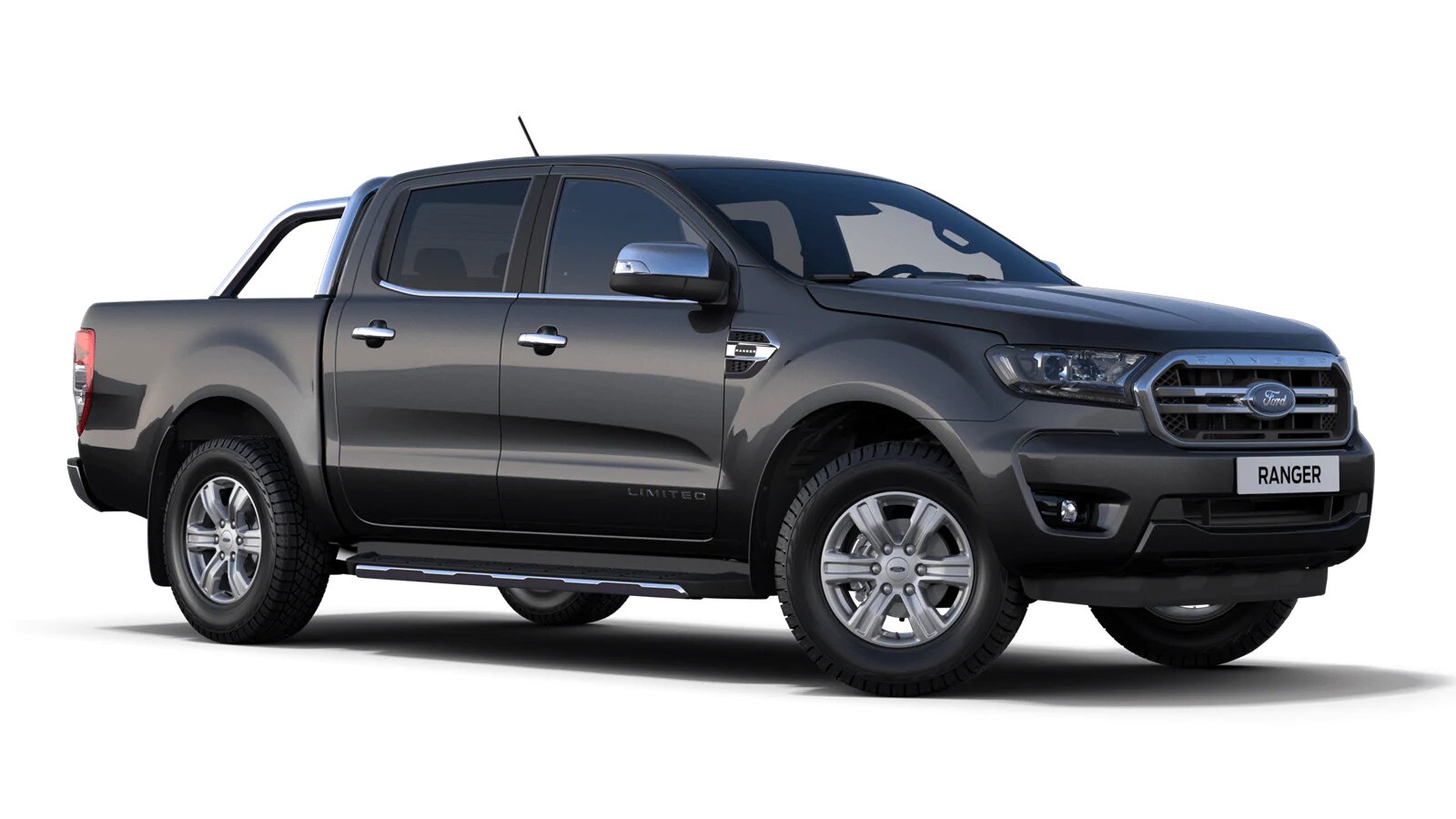 Grey Ford Ranger Limited from 3/4 front angle