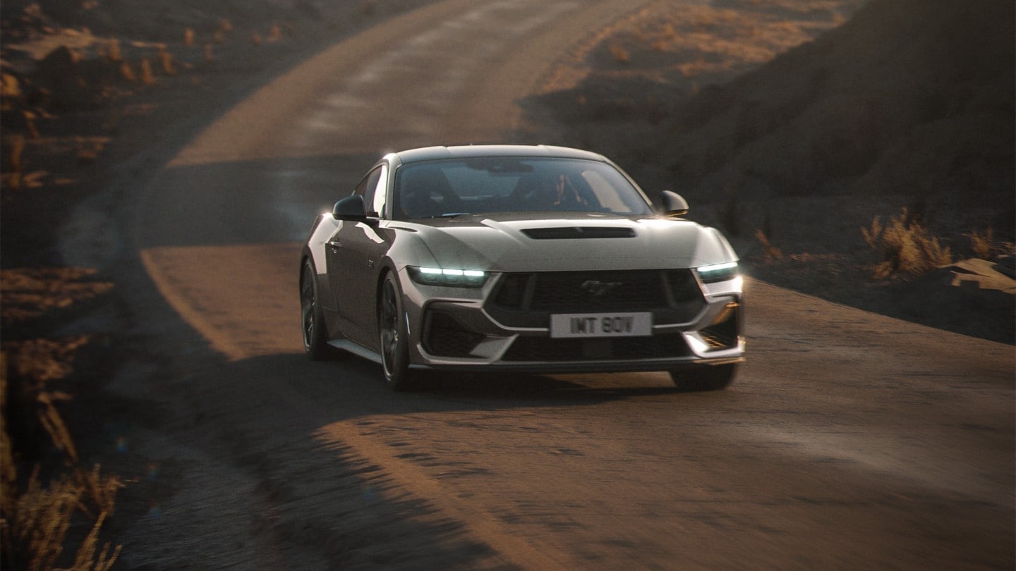 Mustang driving on a well-paved road 