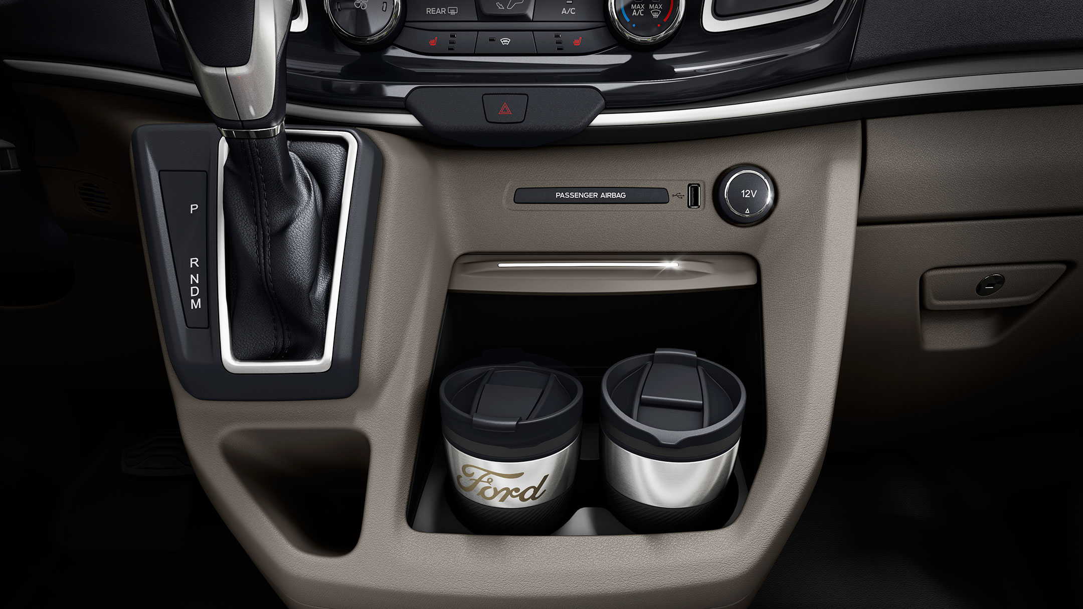 Ford Tourneo cup holder close up