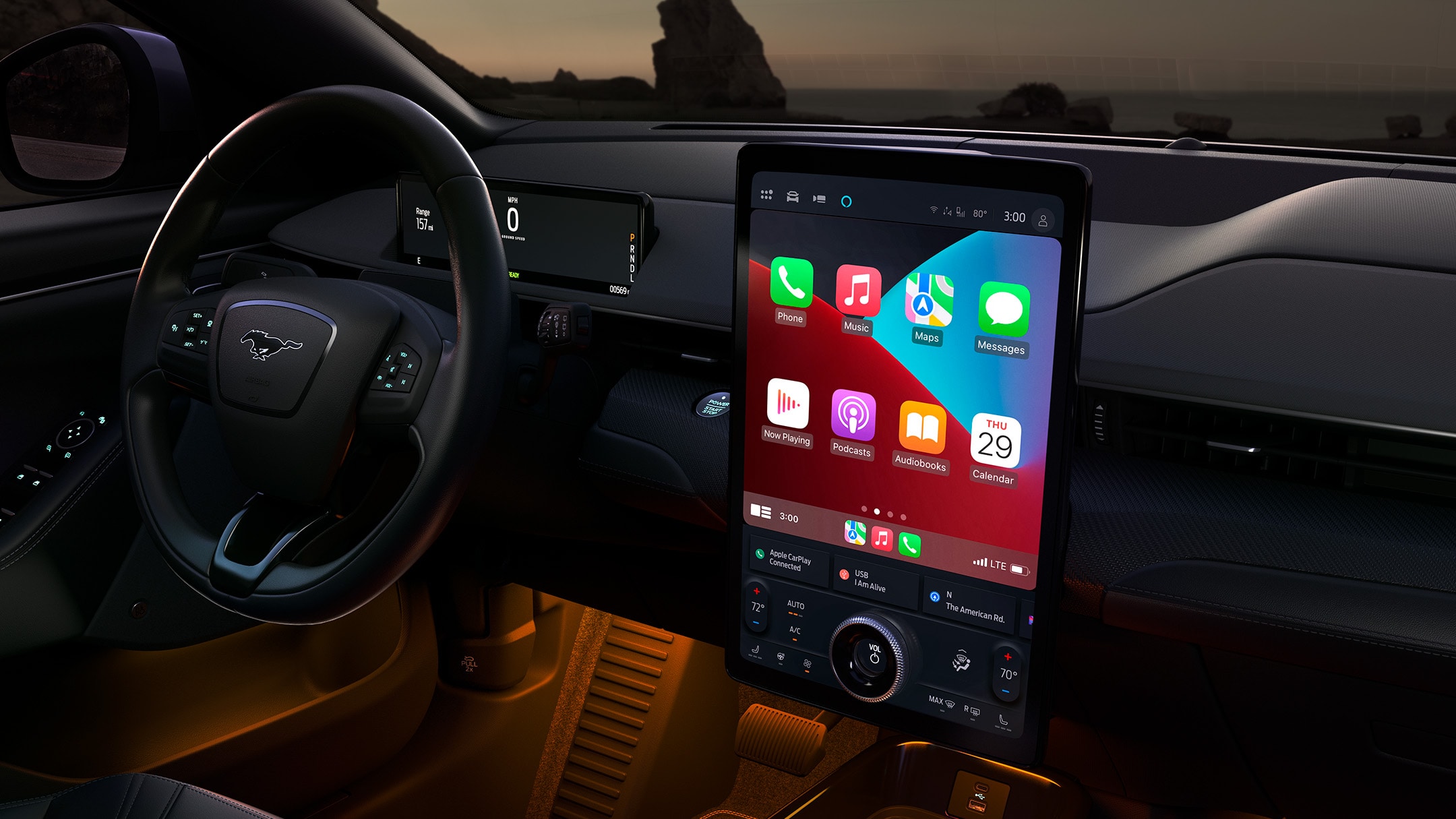 Driver using the SYNC 4 touchscreen in an All-New Ford Mustang Mach-E