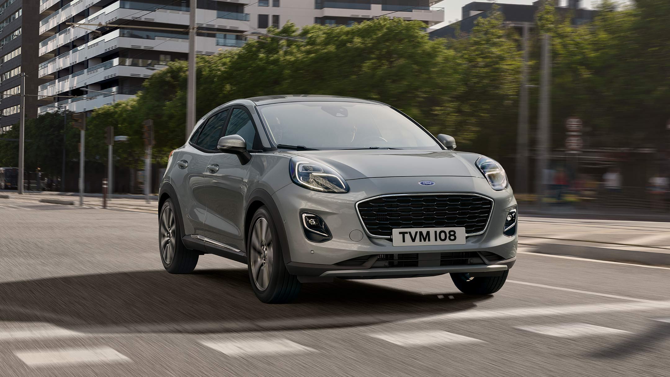 A silver Ford Puma driving