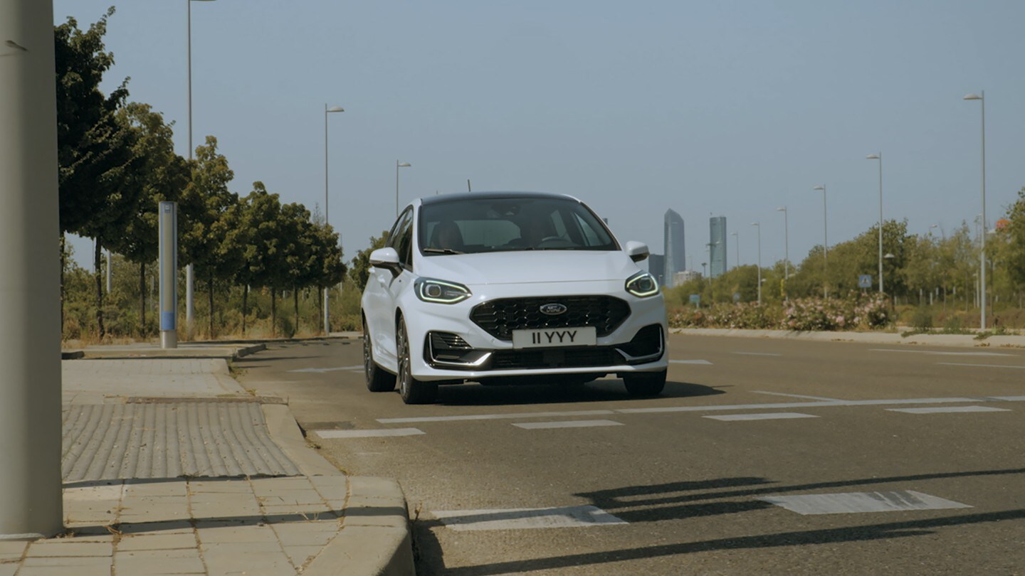 Ford Fiesta displaying auto start-stop on road