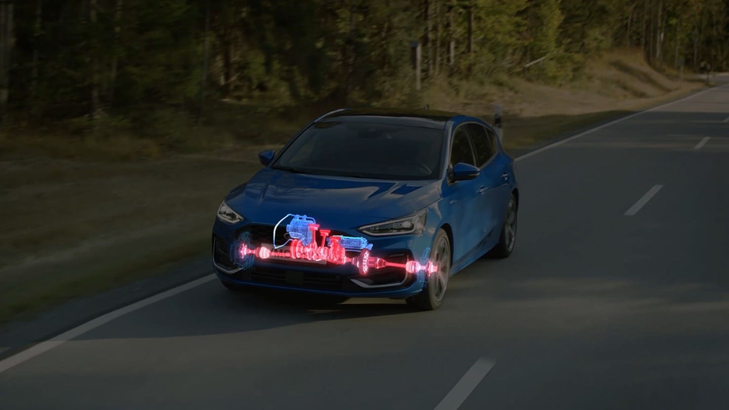 Visualisation of regenerative braking on a blue Ford Focus