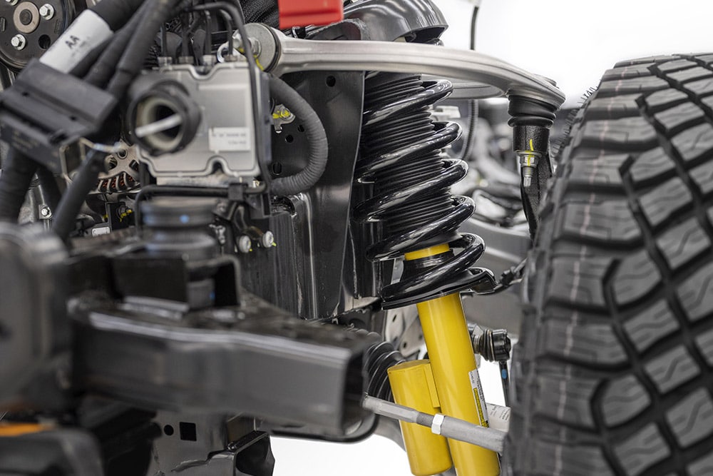 Primo piano del meccanismo di ammortizzazione position-sensitive del nuovo Ford Bronco.