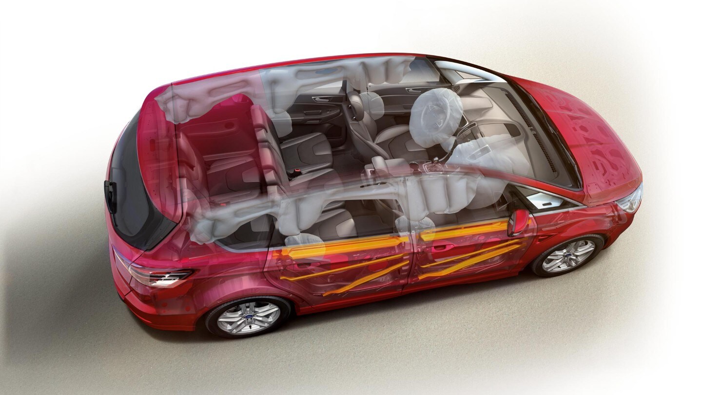 Ford S-MAX rossa, immagine che mostra l'interno dell'auto con prospettiva dall'alto