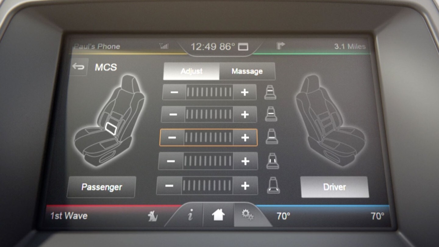 Touchscreen dei sedili Multicontour FORD S-MAX che mostra le opzioni dei sedili