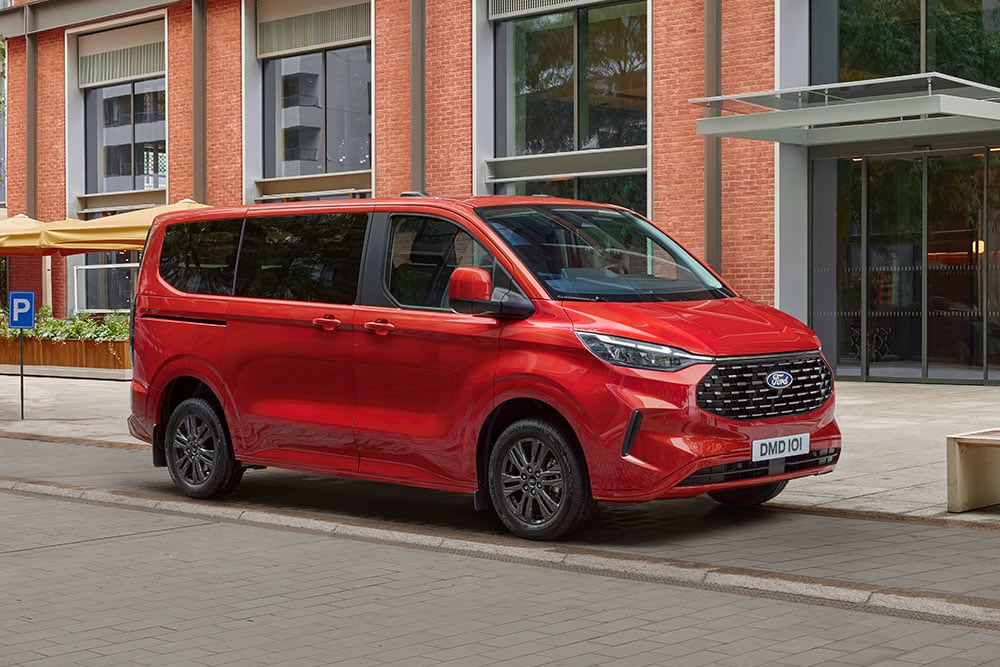 Red All-New Tourneo Custom parked