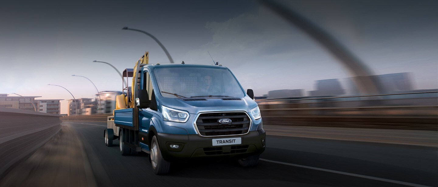 Ford Transit Chassis Cab riving on road front view