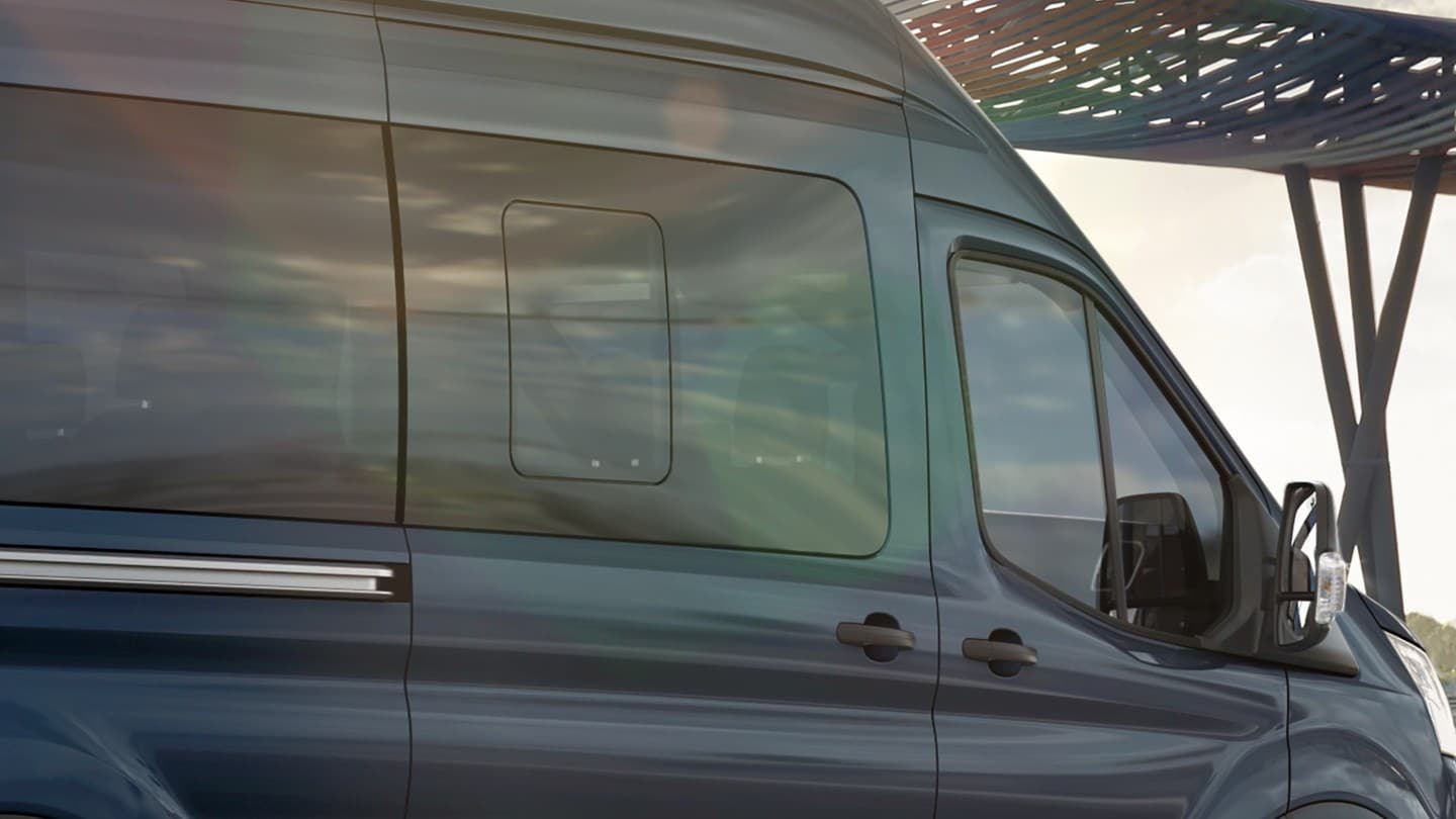 Ford Transit Minibus close up on rear side windows