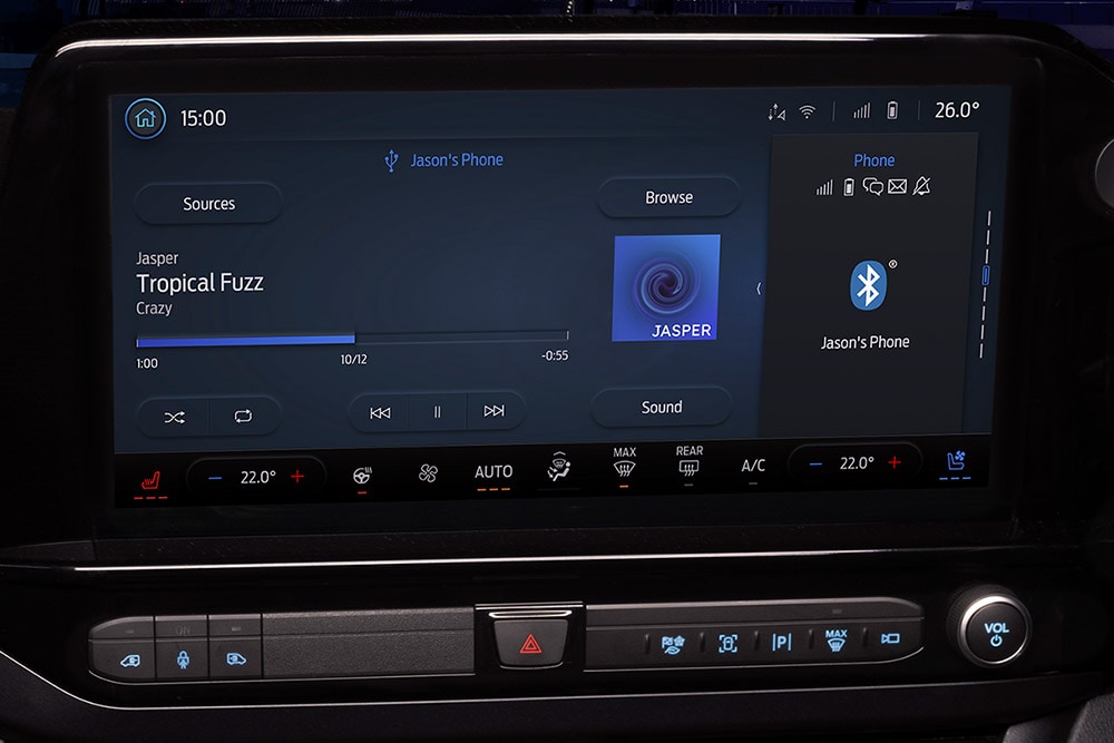 Schermo dell'infotainment di un Ford Transit Custom.