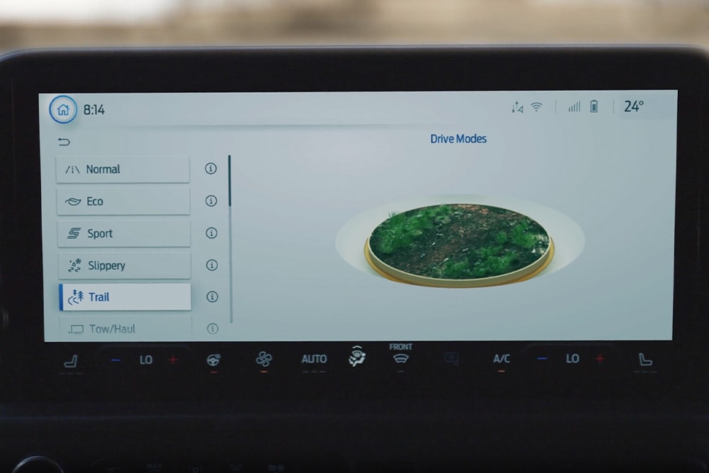 Schermata di selezione della modalità di guida di un Ford Transit Custom.