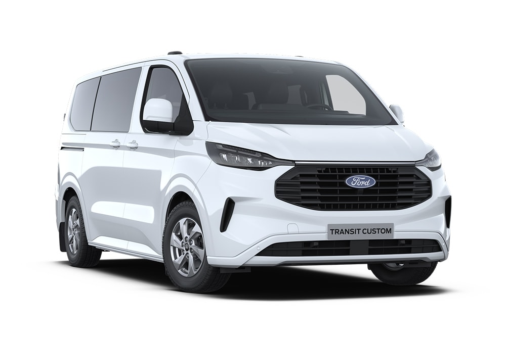 Un Ford Transit Custom Kombi bianco.