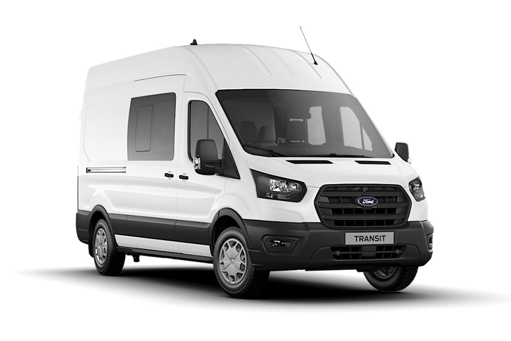 Furgone Ford Transit Trend a doppia cabina versione bianca.