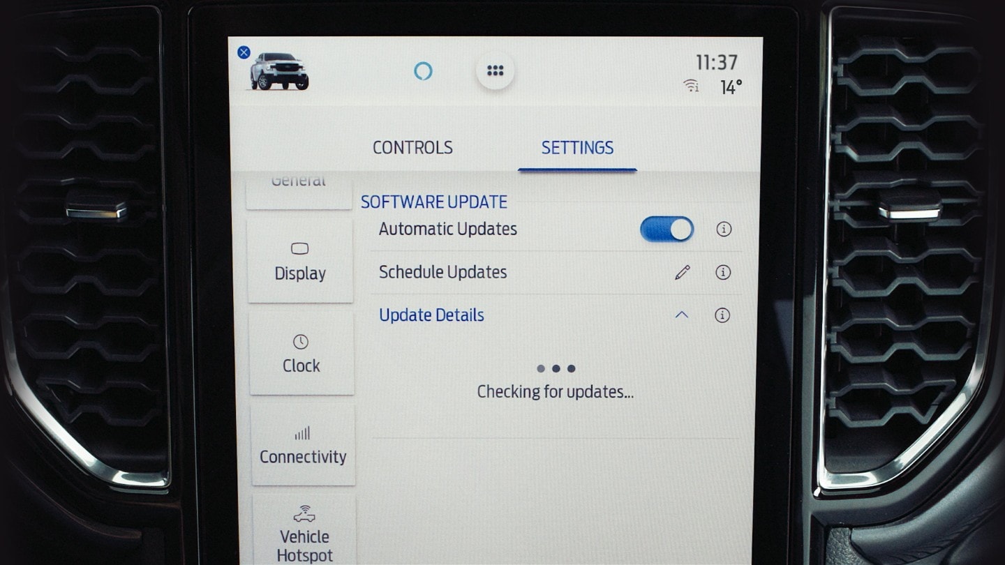 All-New Ford Ranger closeup of screen showing software update