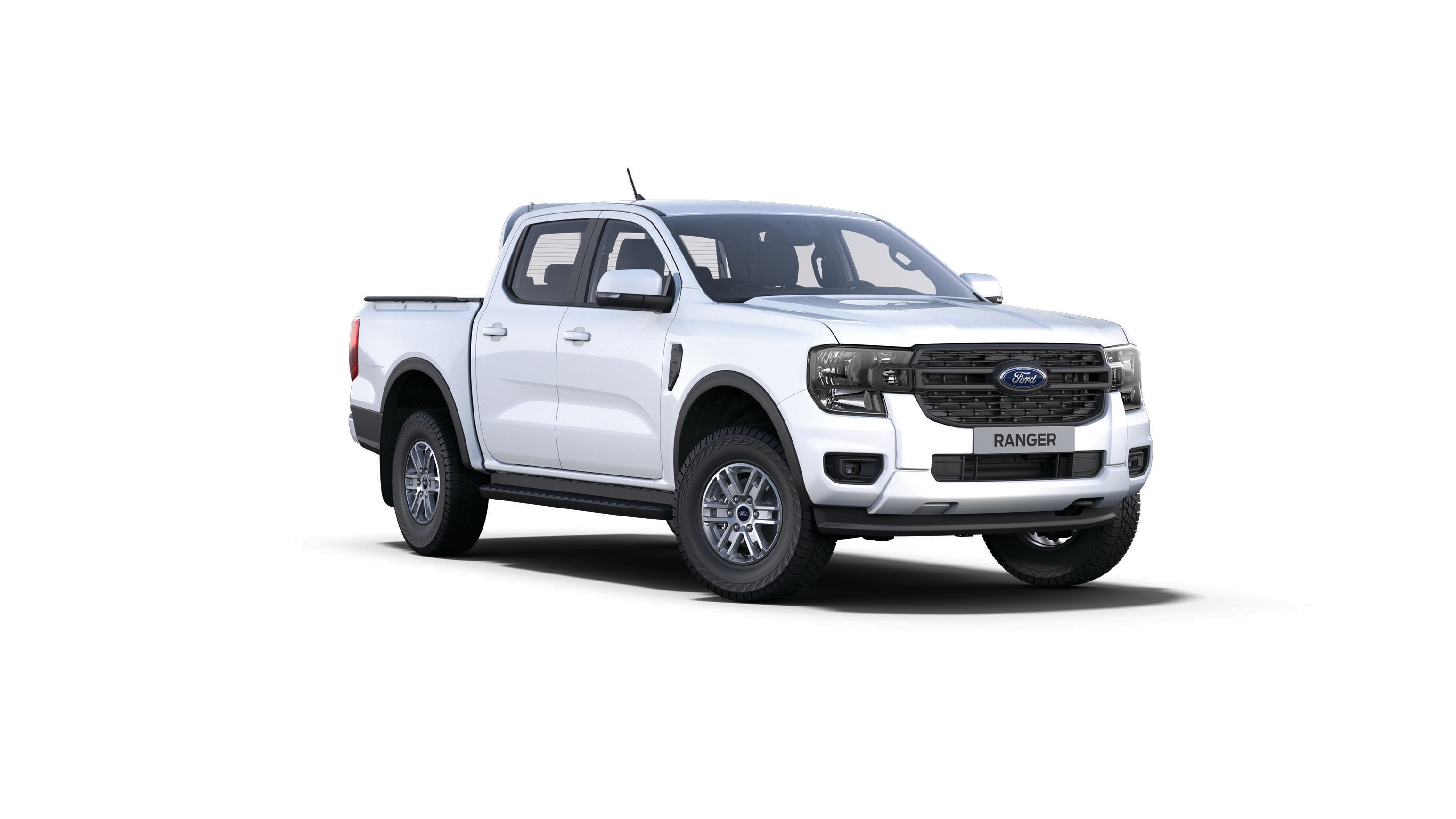 All-New Ranger XLT in frozen white 3/4 front view