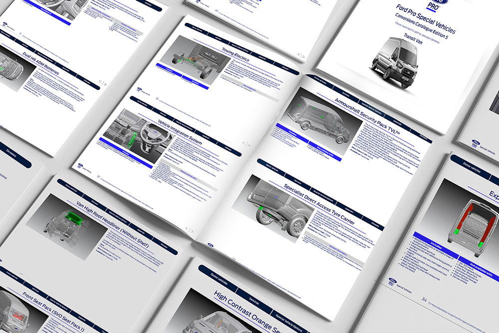 Catalogo di conversione Ford Pro aperto alle pagine tecniche.