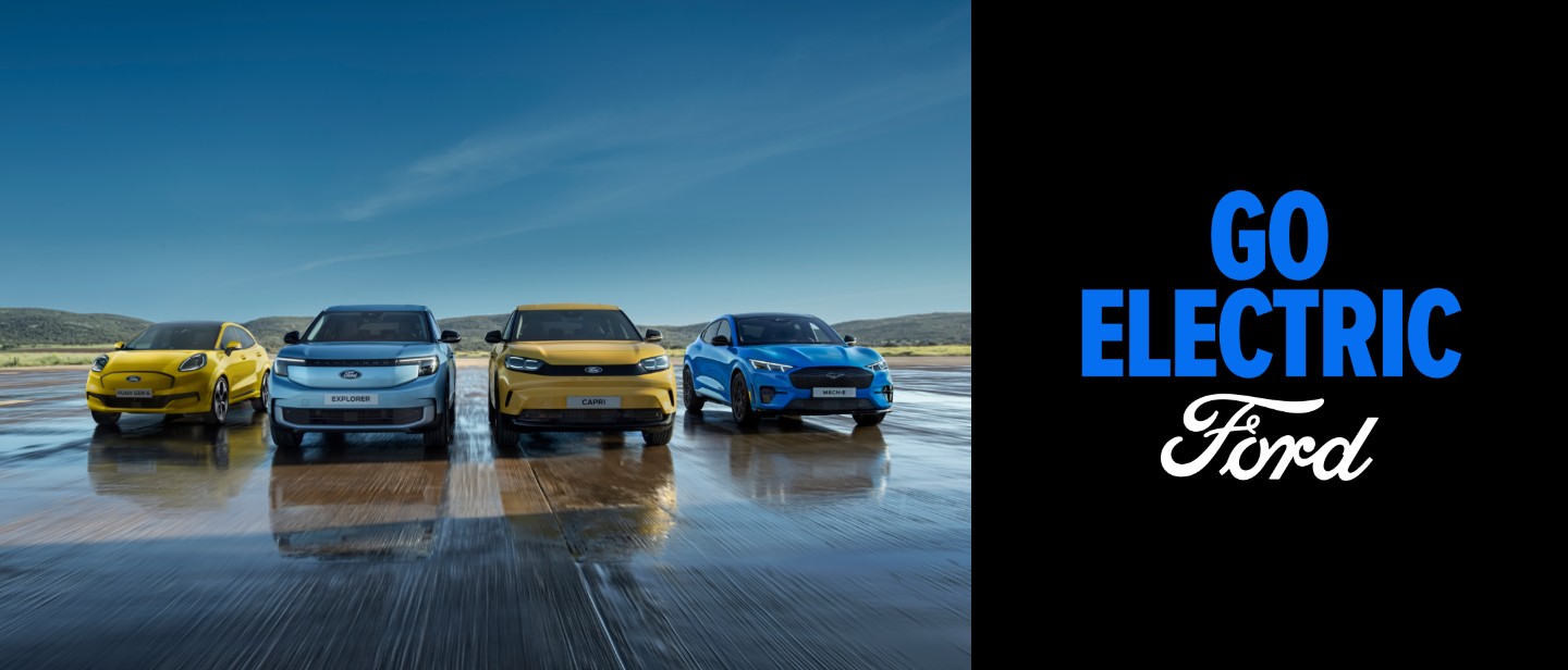 Puma Gen-E, Explorer, Capri, Mustang Mach-E in primo piano.