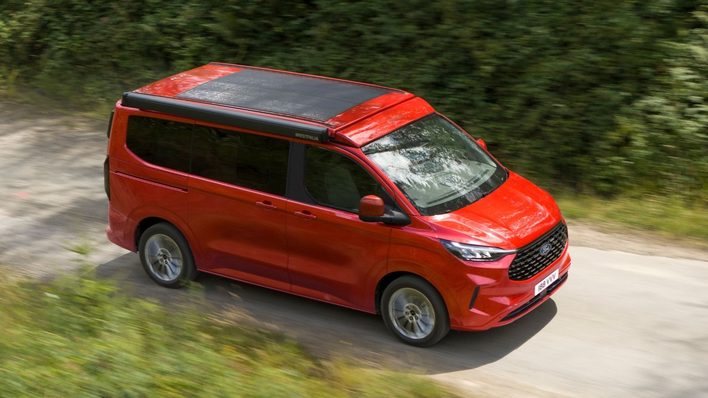 All-New Ford Transit Custom Nugget camper rear shower being used