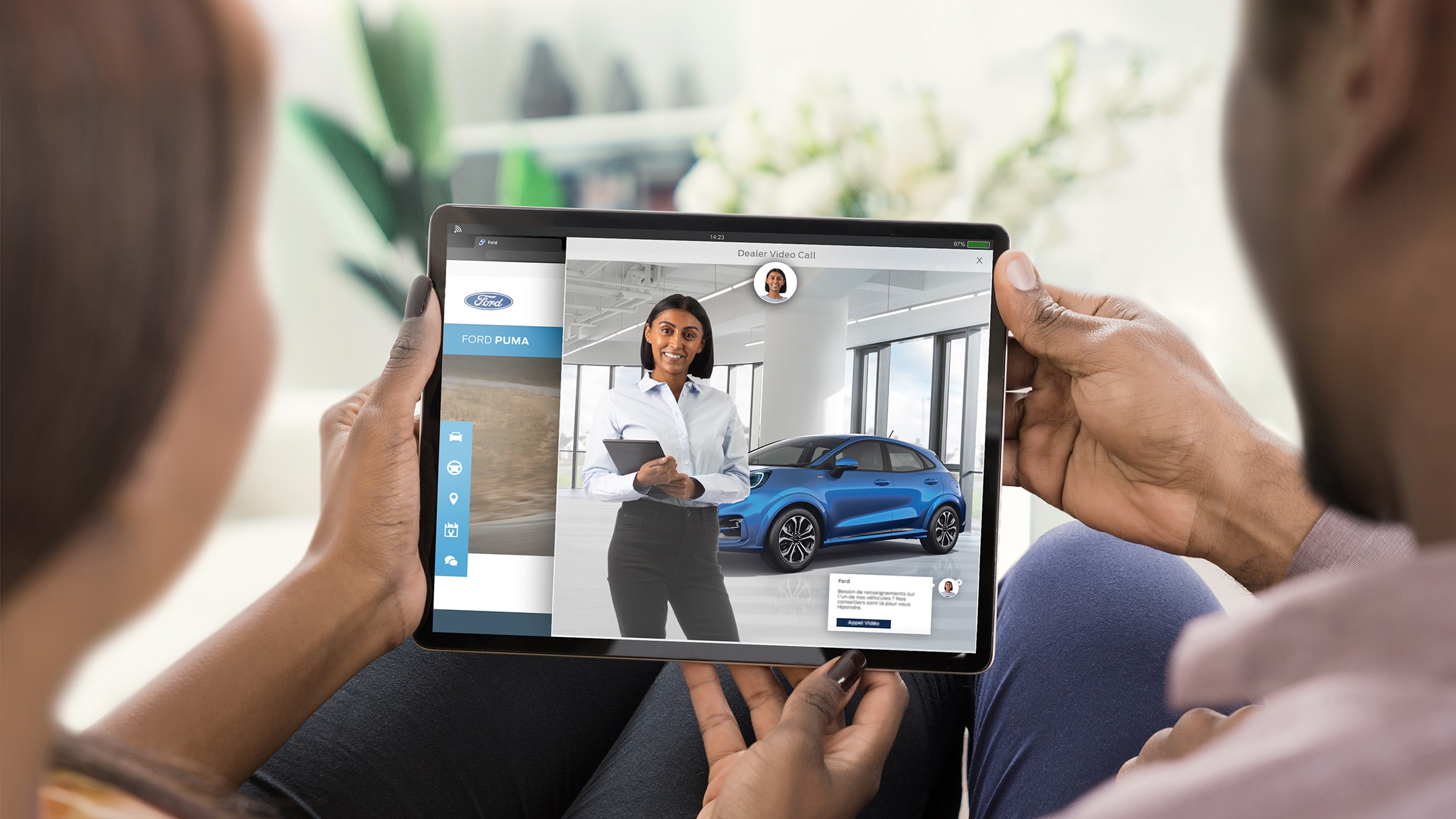Ford Dealer Video Call with a Blue Ford Puma